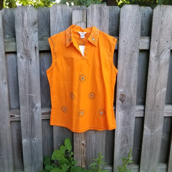 Fiona Orange 100% Cotton Jeweled Shirt XL Tunic - Picture 4 of 8